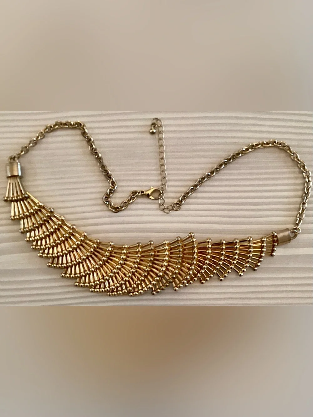 Vintage Gold Metal Bib Necklace 1990S Cleopatra Fringe Peacock Wings Style